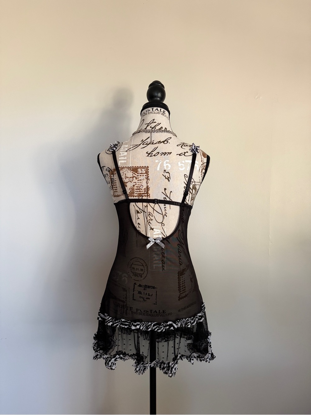 Y2K Vintage Black Sheer Chemise Zebra Trim Lingerie Whimsigoth 2000s - Picture 4 of 9